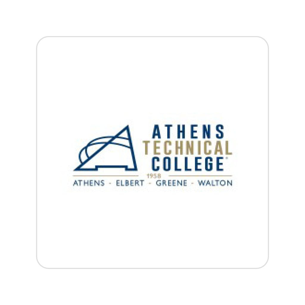 Athens Technical College logo with a blue abstract wing and the college name in blue letters