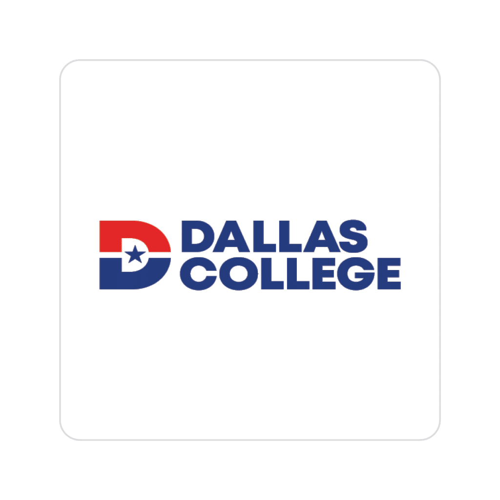 Partial Dallas College logo: red D with white star and blue 'DALLAS COLLEGE' text