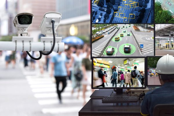 Machine Learning analytics identify person technology in smart city , Artificial intelligence ,Big data , iot concept. Engineer monitoring cctv , security camera and face recognition people  traffic.